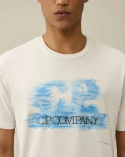 Cheap C.P. Company 24/1 Jersey Artisanal Logo T-Shirt Gaze Hvid