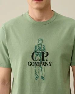 Hot C.P. Company 30/1 Jersey Label Style Logo T-Shirt Total Eclipse-Blue
