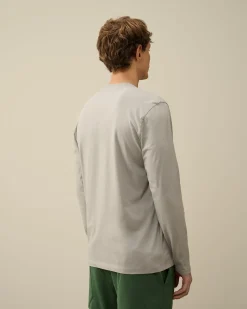 Outlet C.P. Company 30/1 Jersey Langaermet Logo T-Shirt Gaze Hvid