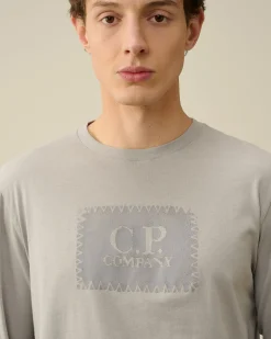 Outlet C.P. Company 30/1 Jersey Langaermet Logo T-Shirt Gaze Hvid