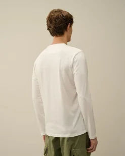 Store C.P. Company 30/1 Jersey Langaermet Logo T-Shirt Total Eclipse-Blue