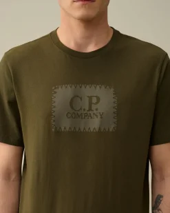 New C.P. Company 30/2 Mercerized Jersey Twisted Logo T-Shirt Pistacie Shell-Beige