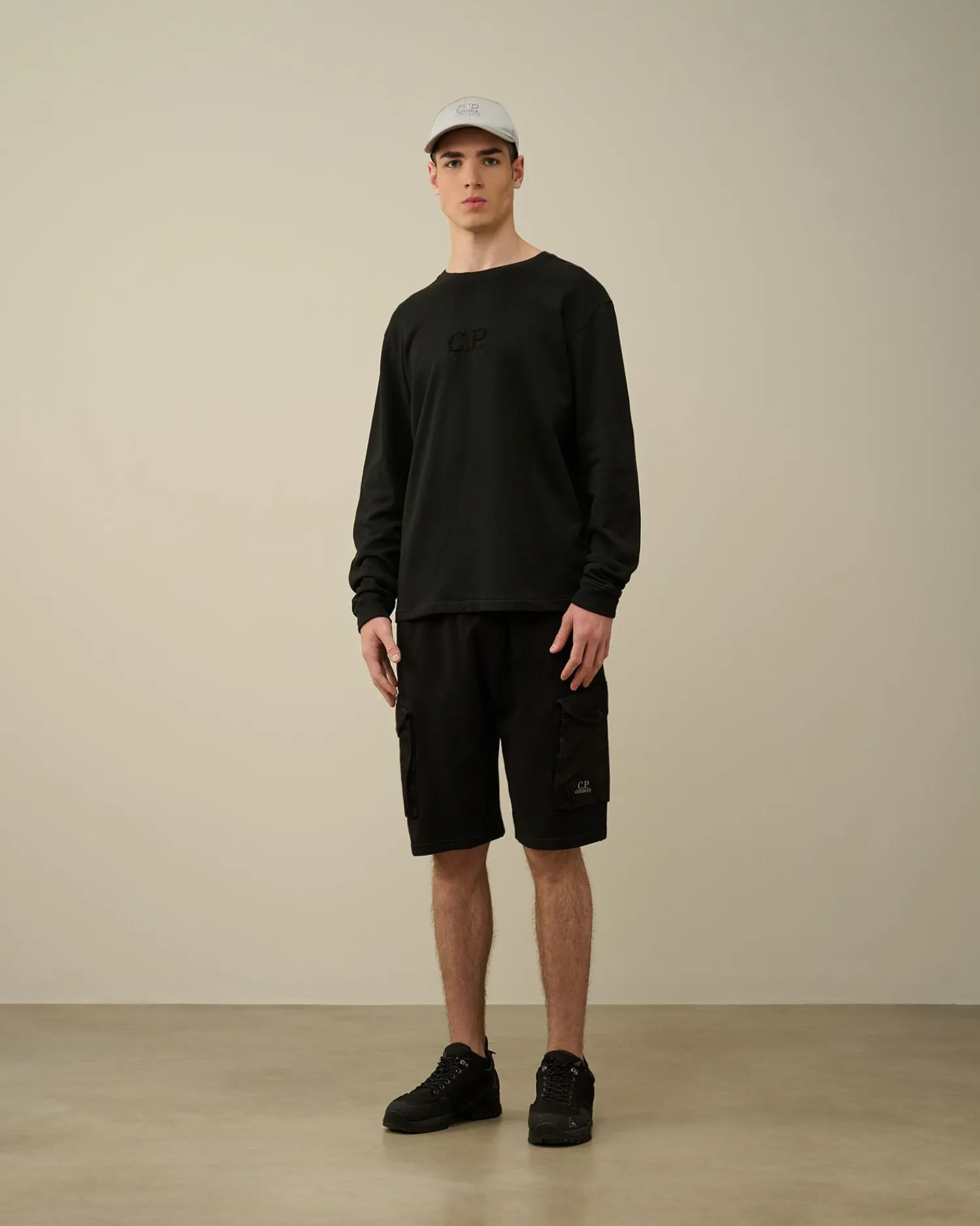 Sale C.P. Company 30/1 Svampe Fleece Kortaermet Sweatshirt Sort