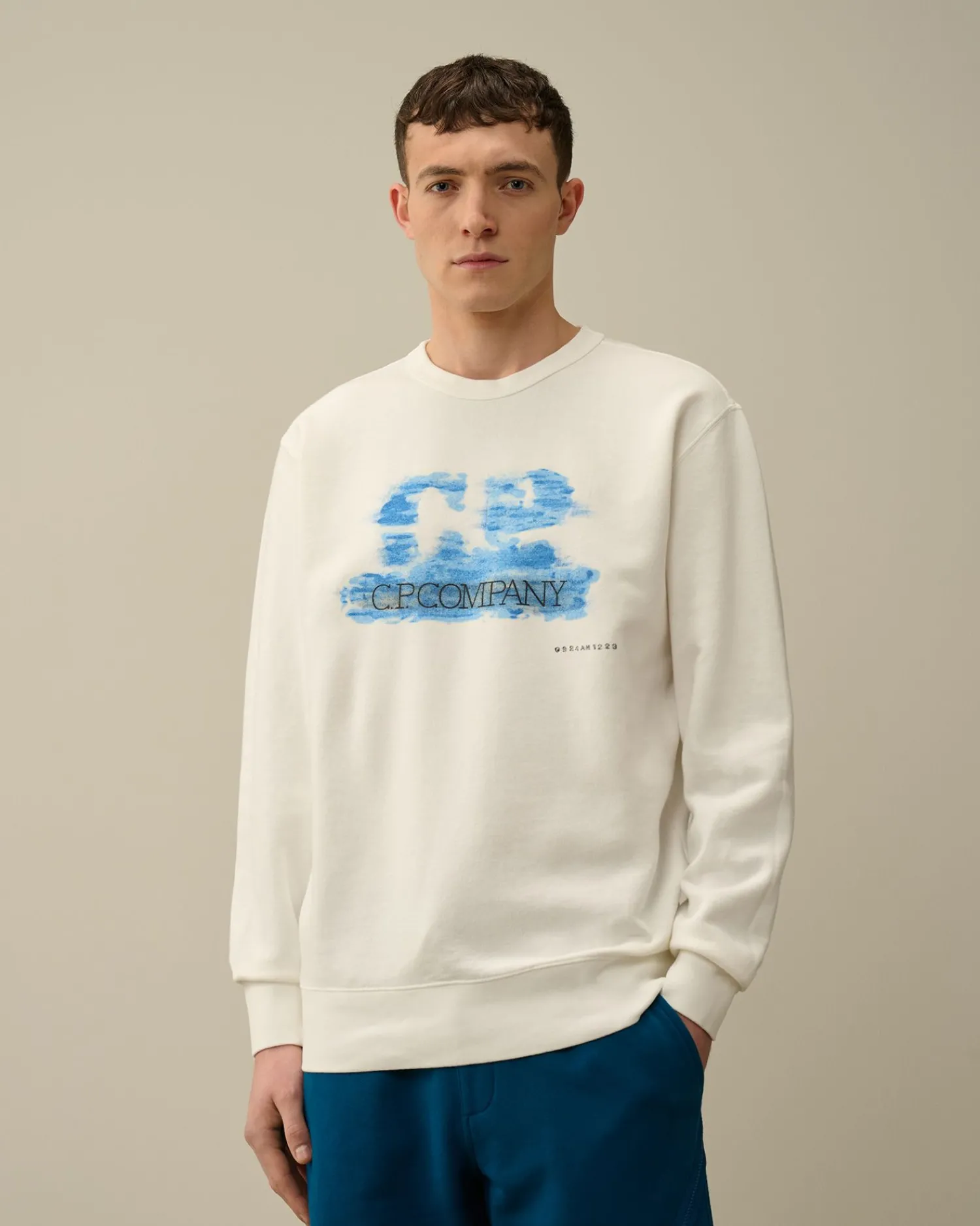 Outlet C.P. Company Blandet Haettetroje I Bomuldsfleece Gaze Hvid