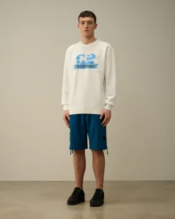Outlet C.P. Company Blandet Haettetroje I Bomuldsfleece Gaze Hvid