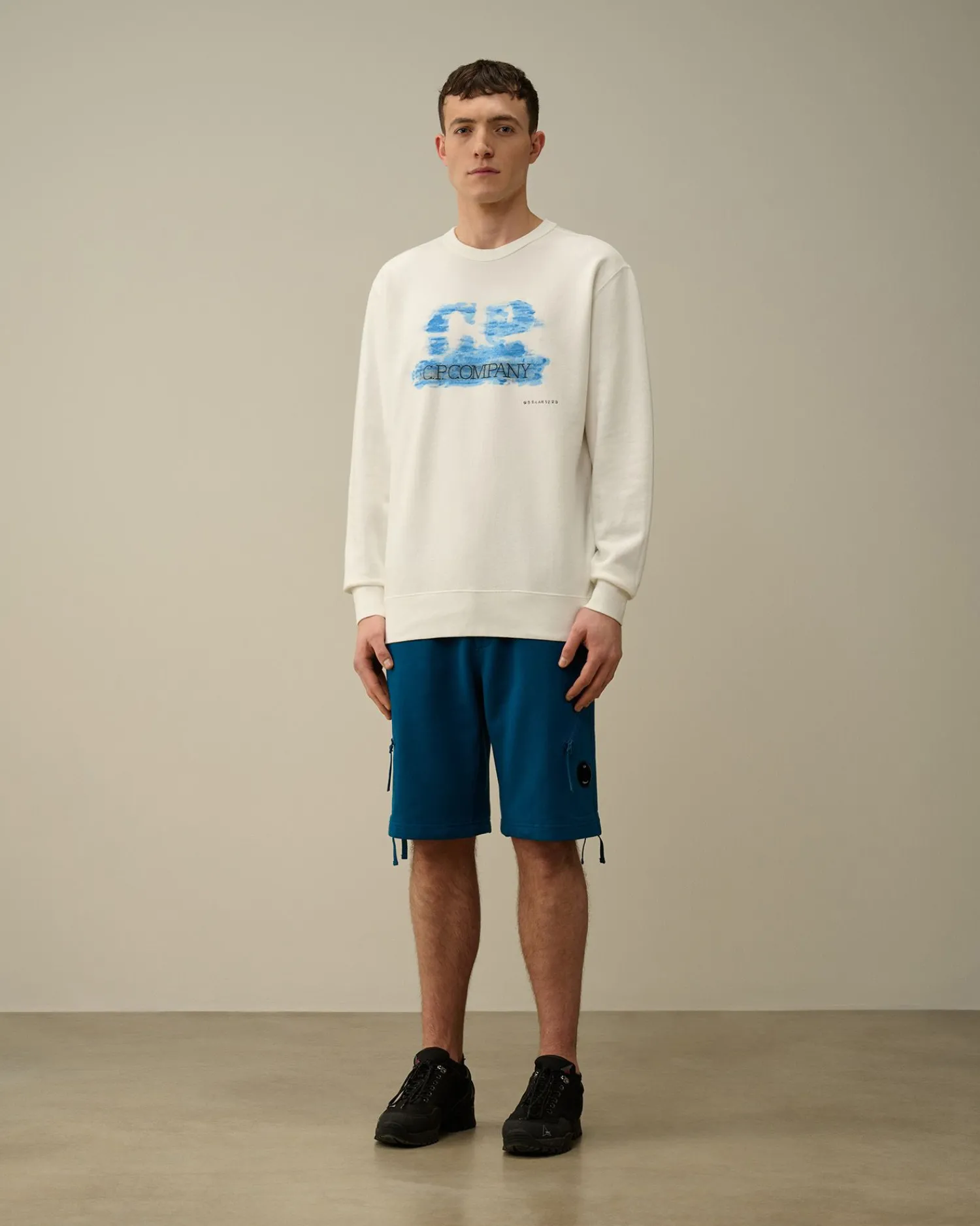Outlet C.P. Company Blandet Haettetroje I Bomuldsfleece Gaze Hvid