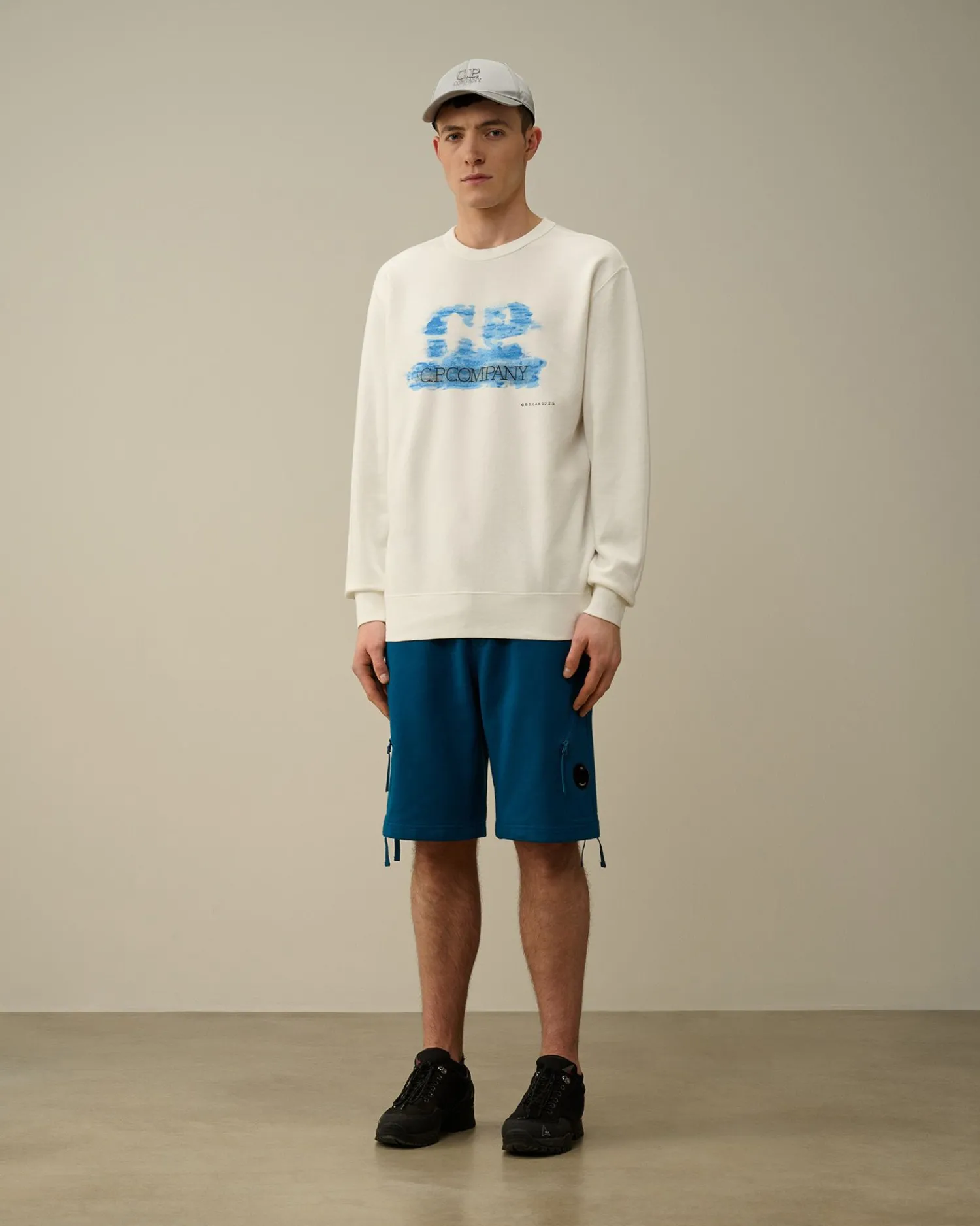 Outlet C.P. Company Blandet Haettetroje I Bomuldsfleece Gaze Hvid