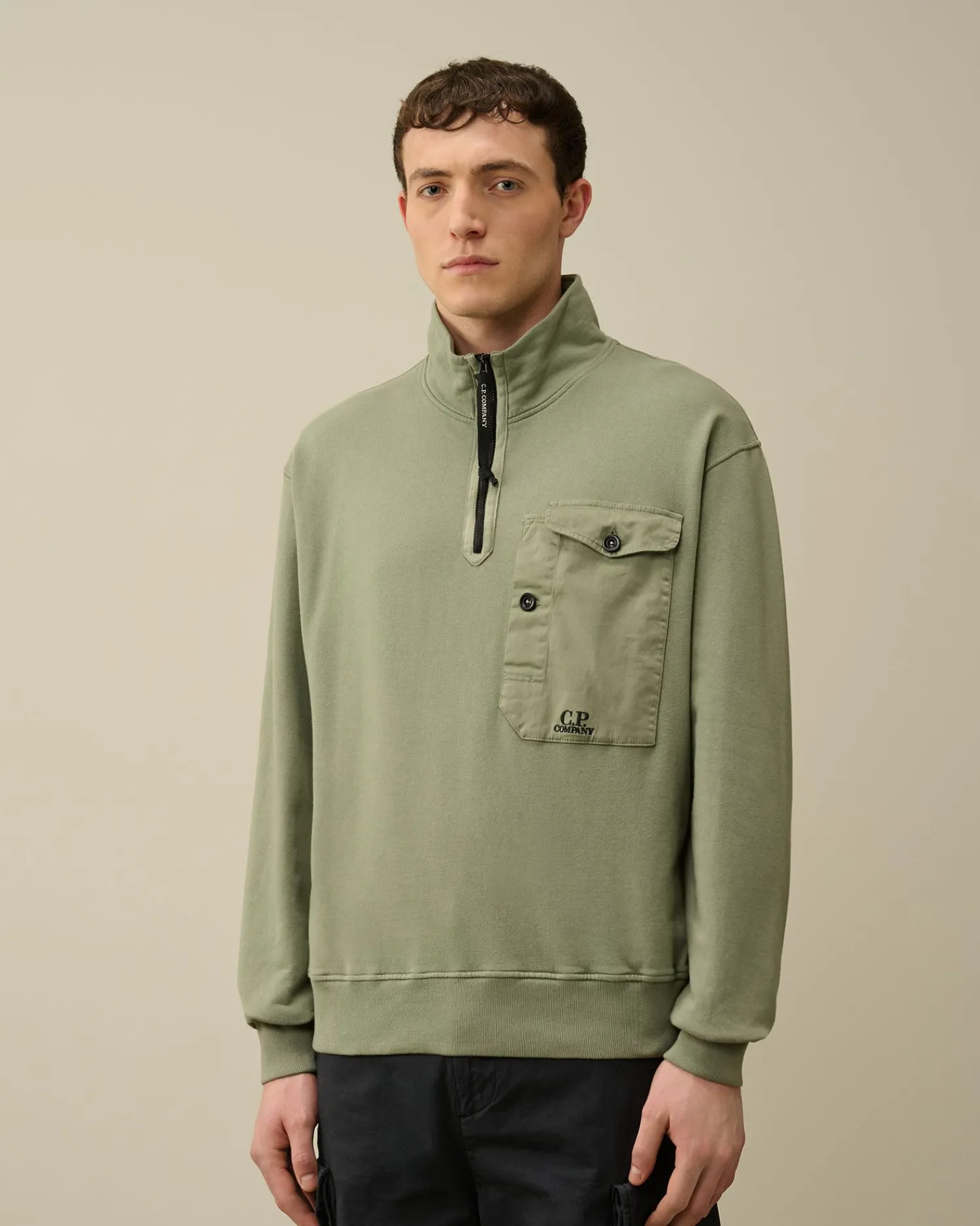 Discount C.P. Company Blandet Skjorte Med Lynlas I Bomuldsfleece Sort