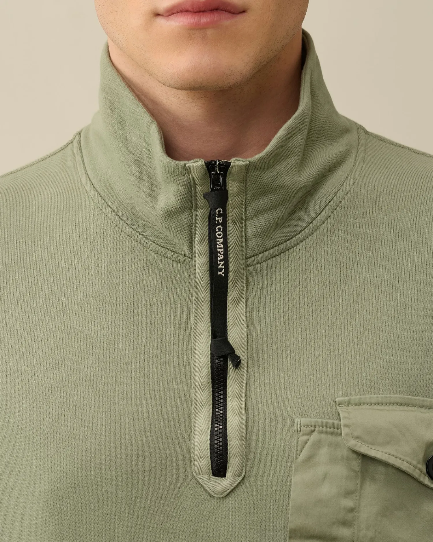 Discount C.P. Company Blandet Skjorte Med Lynlas I Bomuldsfleece Sort