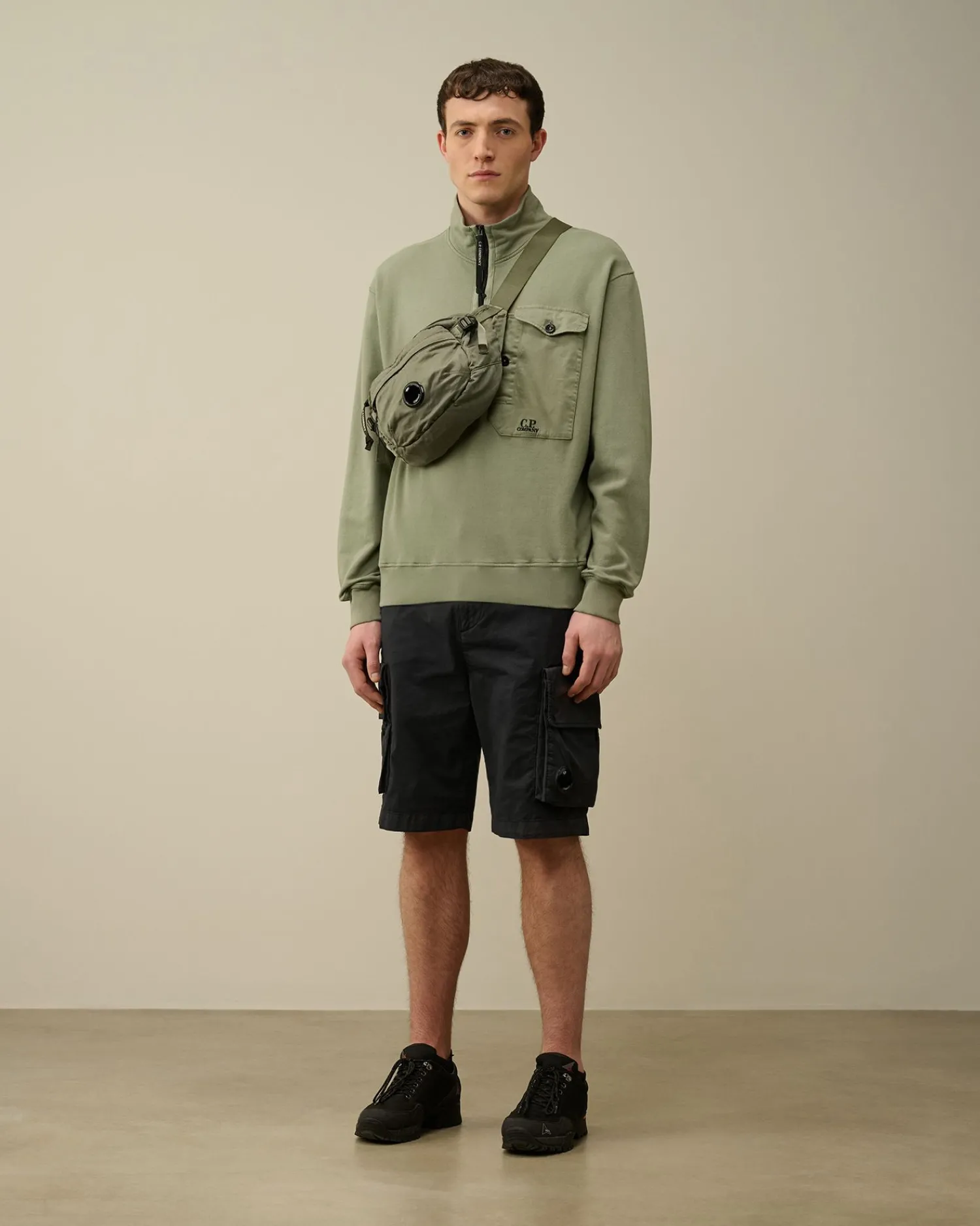 Discount C.P. Company Blandet Skjorte Med Lynlas I Bomuldsfleece Sort