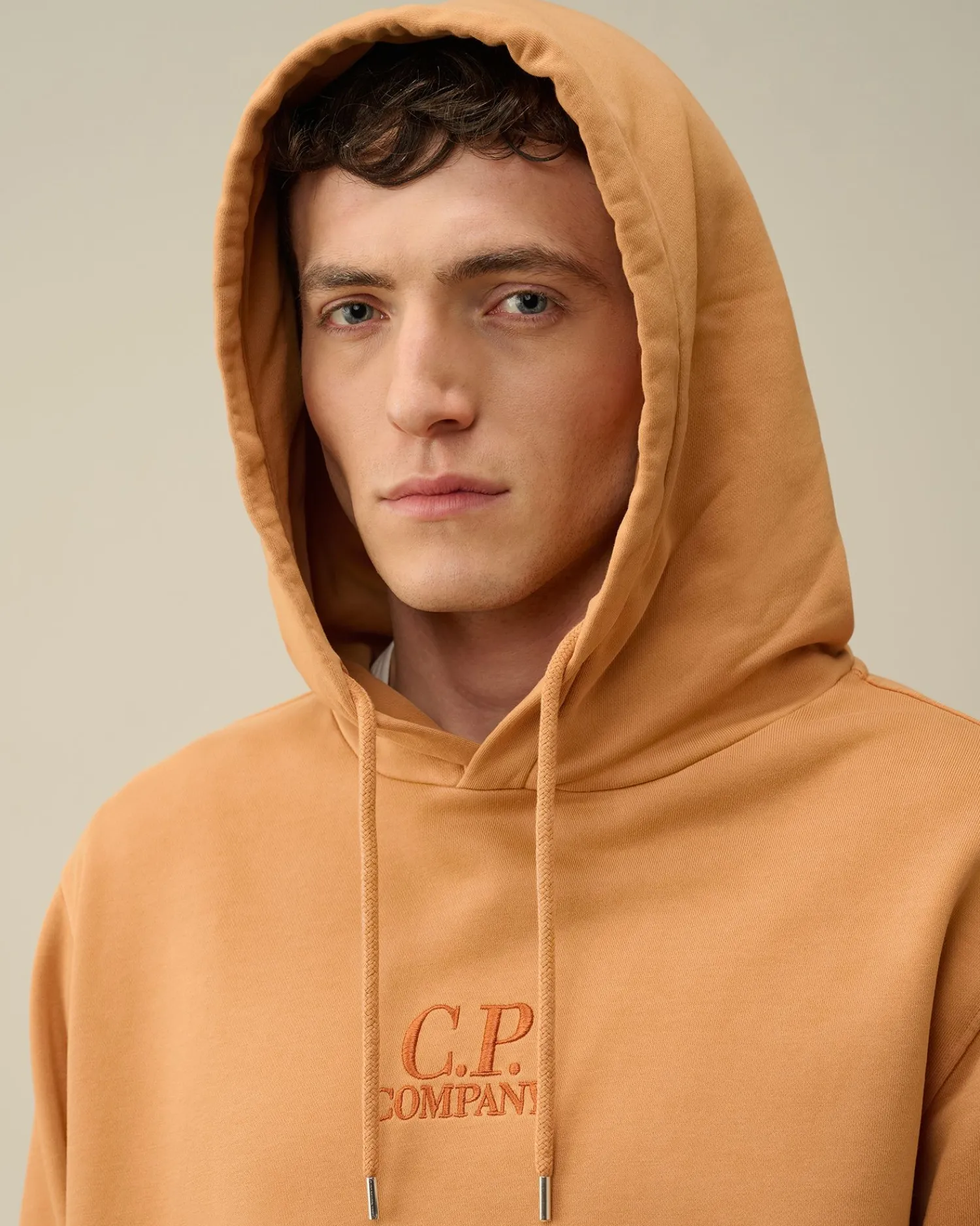 Clearance C.P. Company Bomuld Diagonal Fleece Logo Haettetroje Blaek Bla