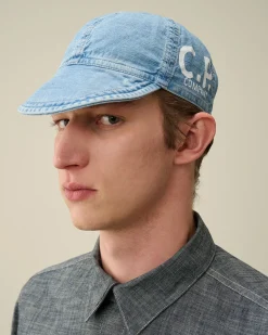 Best C.P. Company Bomuld Logo Beanie Total Eclipse-Blue