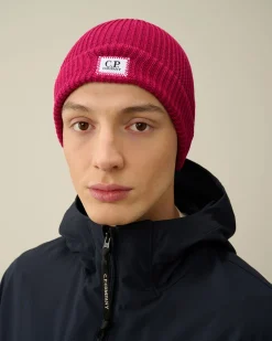 Sale C.P. Company Bomuld Logo Beanie Rod Knop