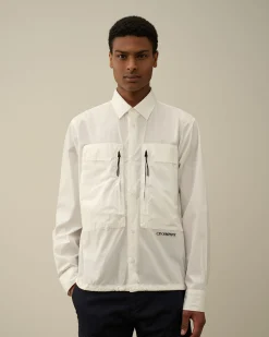 Best Sale C.P. Company Bomuld Popeline Overshirt Gaze Hvid