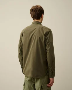 Best Sale C.P. Company Broken Linned/Bomulds Lommeskjorte Green Bay