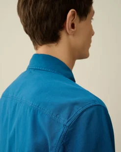 Outlet C.P. Company Chambray Kortaermet Logoskjorte Stenblege-Bla