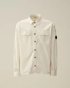 Clearance C.P. Company Chambray Langaermet Logoskjorte Denim-Bla