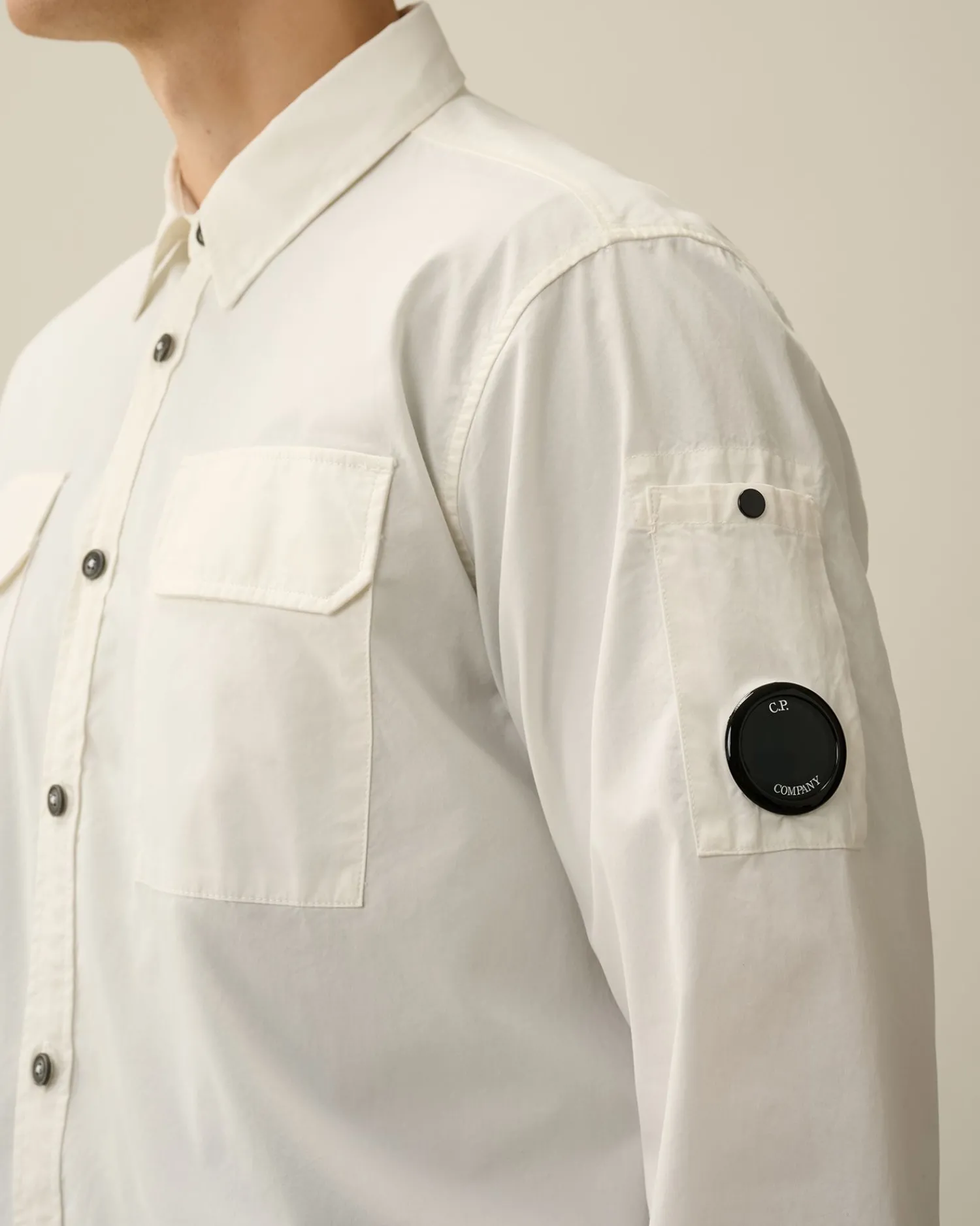 Clearance C.P. Company Chambray Langaermet Logoskjorte Denim-Bla