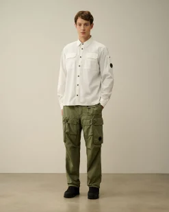 Clearance C.P. Company Chambray Langaermet Logoskjorte Denim-Bla