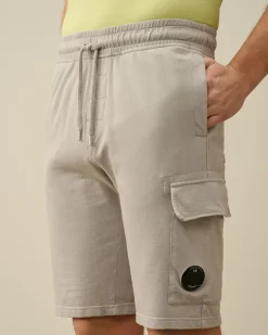 Discount C.P. Company Diagonal Forhojede Fleece-Lommeshorts Med Lynlas Sort