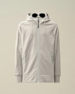 Discount C.P. Company Diagonal Haettetroje I Fleece Goggle Gaze Hvid