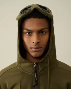 Online C.P. Company Diagonal Haevet Fleece Goggle Haettetroje Med Lynlas Blaek Bla