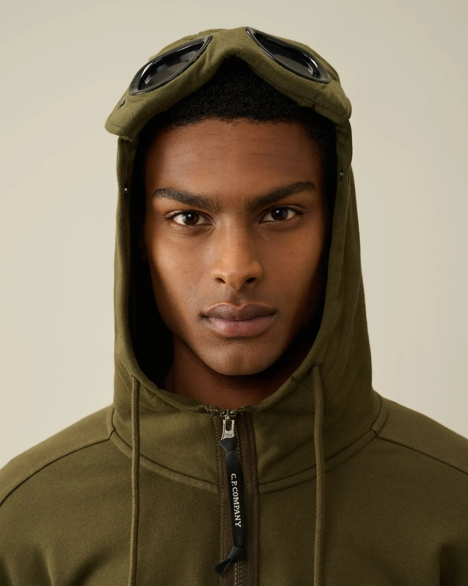 Online C.P. Company Diagonal Haevet Fleece Goggle Haettetroje Med Lynlas Blaek Bla
