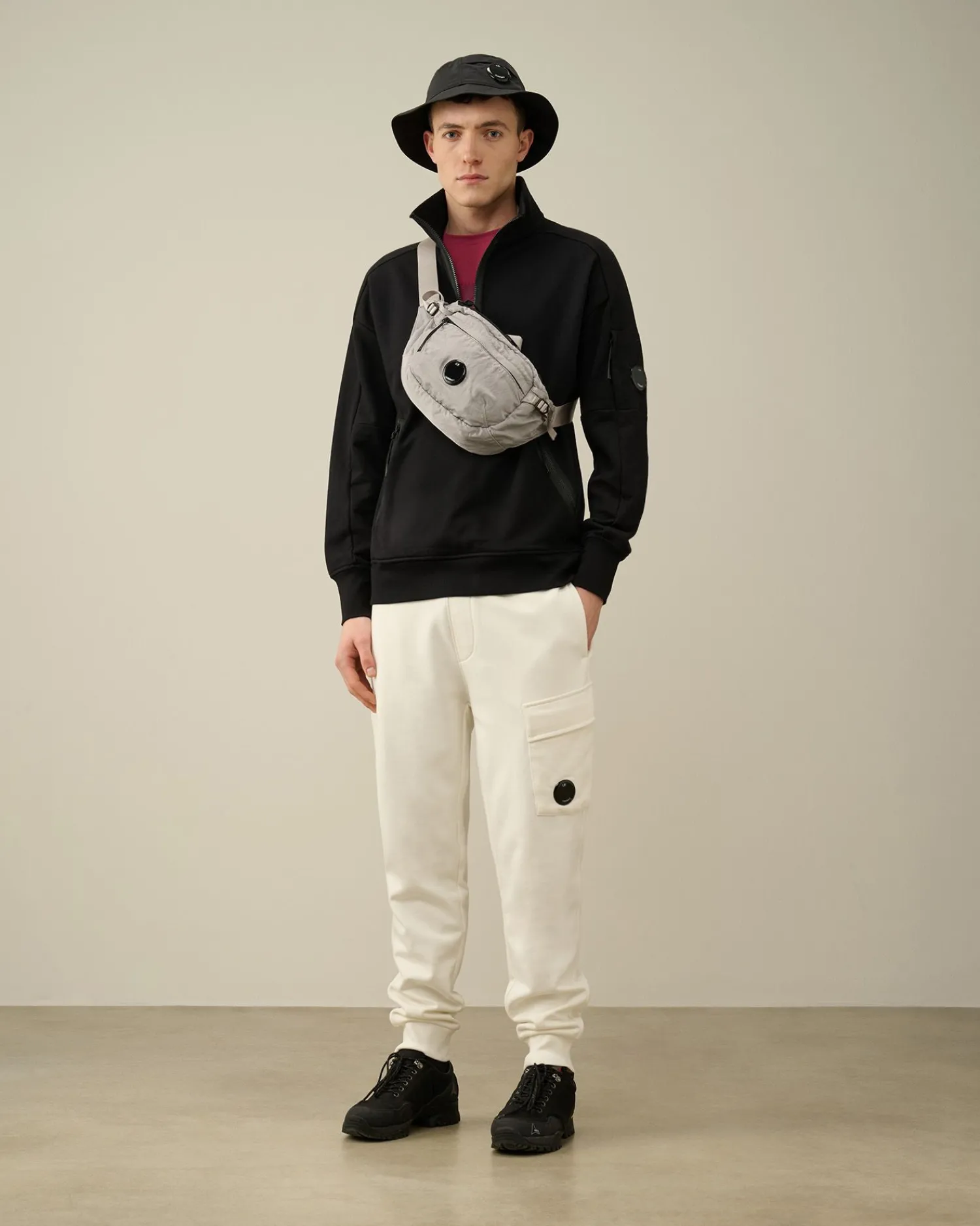 Outlet C.P. Company Diagonal Haevet Fleece Haettetroje Gaze Hvid