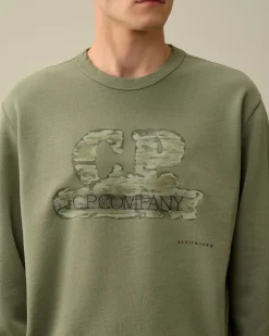 Shop C.P. Company Diagonal Haevet Fleece Sweatshirt Med Lynlas Pistacie Shell-Beige