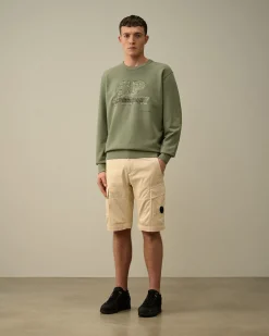 Shop C.P. Company Diagonal Haevet Fleece Sweatshirt Med Lynlas Pistacie Shell-Beige