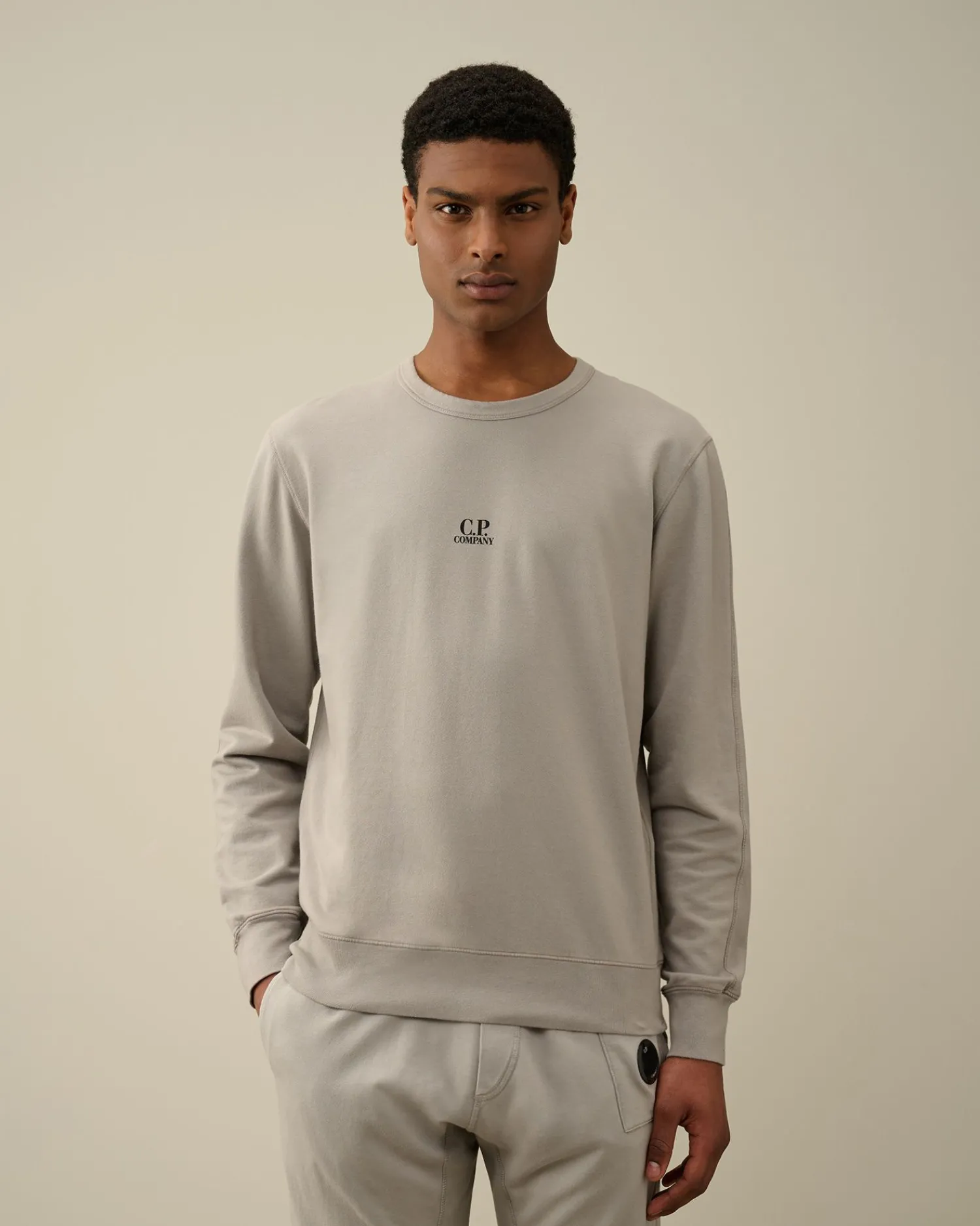 Hot C.P. Company Diagonal Haevet Fleece Sweatshirt Med Lynlas Gaze Hvid