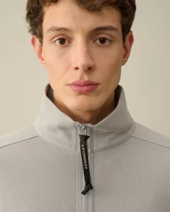 Shop C.P. Company Diagonal Haevet Fleece Sweatshirt Med Lynlas Stovregn Gra