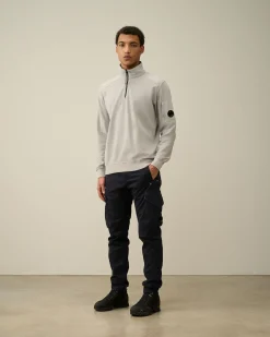 New C.P. Company Diagonal Haevet Fleece Sweatshirt Med Lynlas Rod Knop