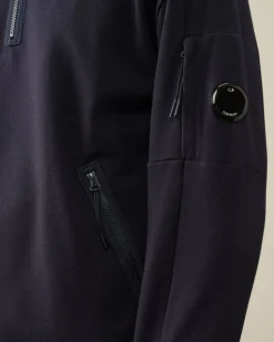 Best Sale C.P. Company Diagonal Haevet Fleece-Haettetroje Med Lynlas Gra Melange