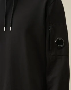 Store C.P. Company Diagonal Haevet Fleece-Haettetroje Med Lynlas Sort
