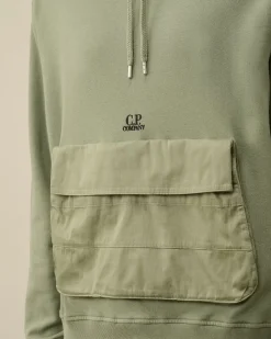 Discount C.P. Company Diagonal Haevet Fleece-Haettetroje Med Lynlas Blaek Bla
