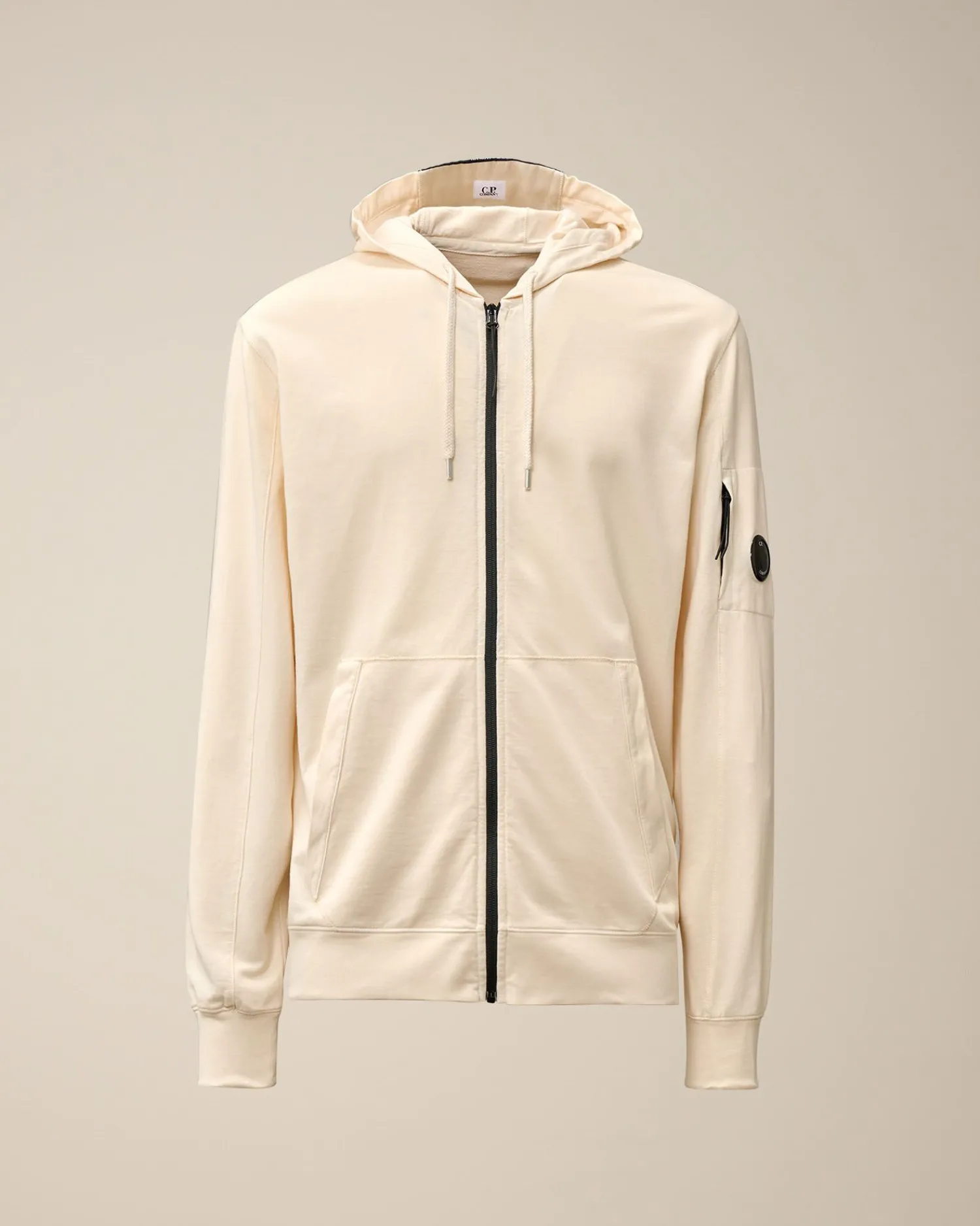 Online C.P. Company Diagonal Haevet Fleece-Haettetroje Med Lynlas Gaze Hvid