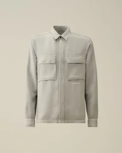 Sale C.P. Company Gabardine Skjorte Med Lynlas Himmelsk Pink