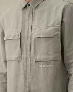 Sale C.P. Company Gabardine Skjorte Med Lynlas Himmelsk Pink