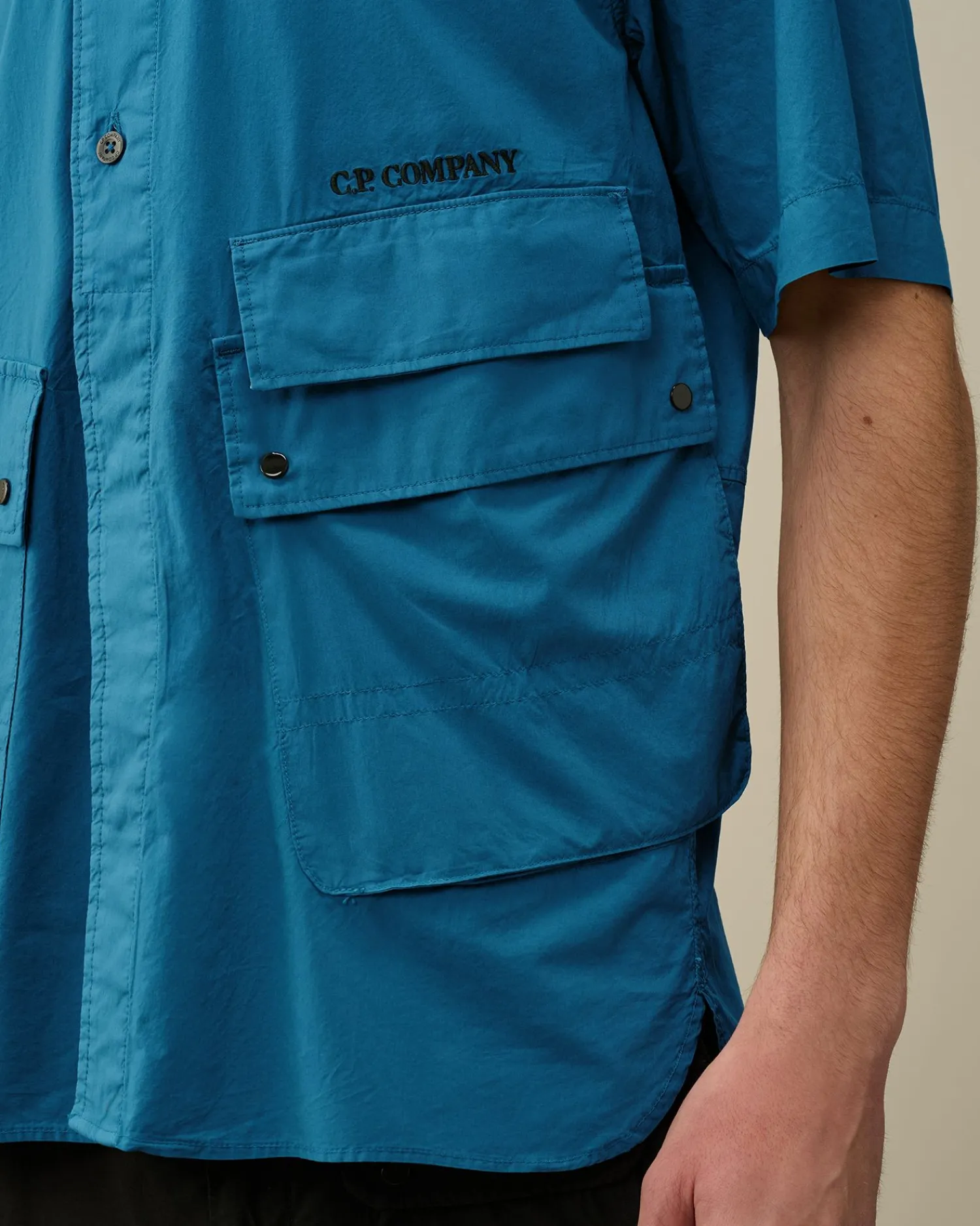 Store C.P. Company Gabardine Skjorte Med Lynlas Stjernelys Bla