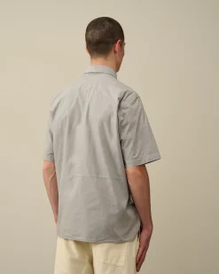 Outlet C.P. Company Gabardine Skjorte Med Lynlas Gaze Hvid