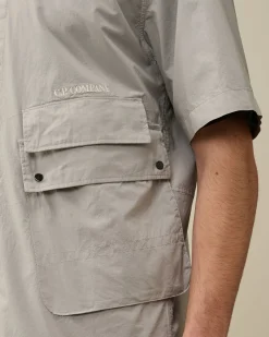 Outlet C.P. Company Gabardine Skjorte Med Lynlas Gaze Hvid