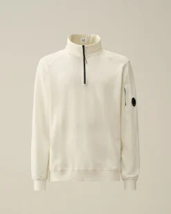 Best C.P. Company Let Fleece Sweatshirt Med Lynlas Gaze Hvid