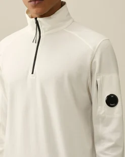 Best C.P. Company Let Fleece Sweatshirt Med Lynlas Gaze Hvid