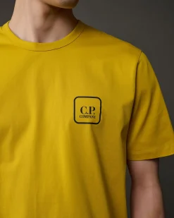 Fashion C.P. Company Metropolis Series Mercerized Jersey Logo Grafisk T-Shirt Svovl-Gul