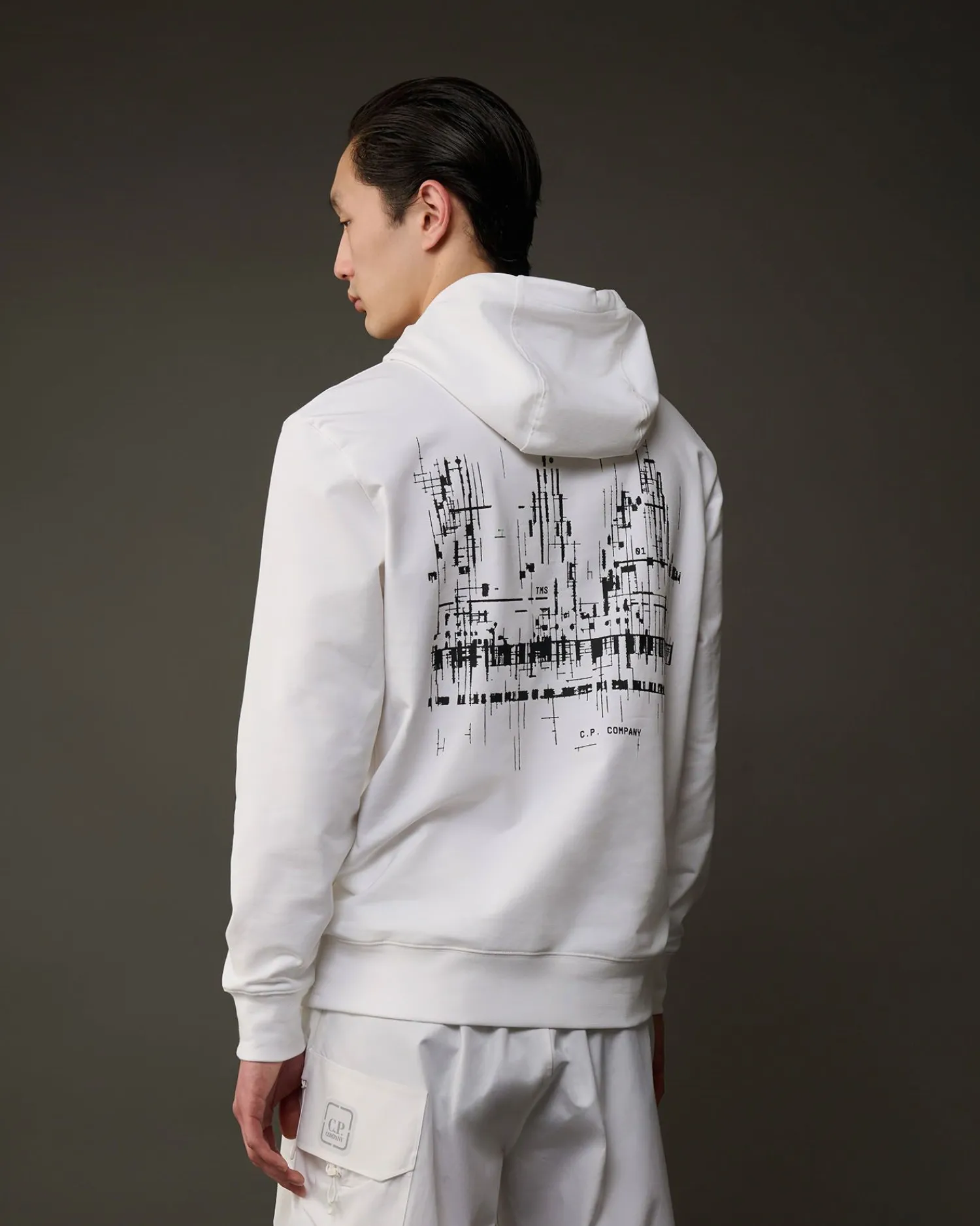 Clearance C.P. Company Metropolis Series Stretch Fleece Logo Haettetroje Hvid