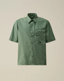 Discount C.P. Company Popeline Skjorte Med Svampet Tryk Andegron