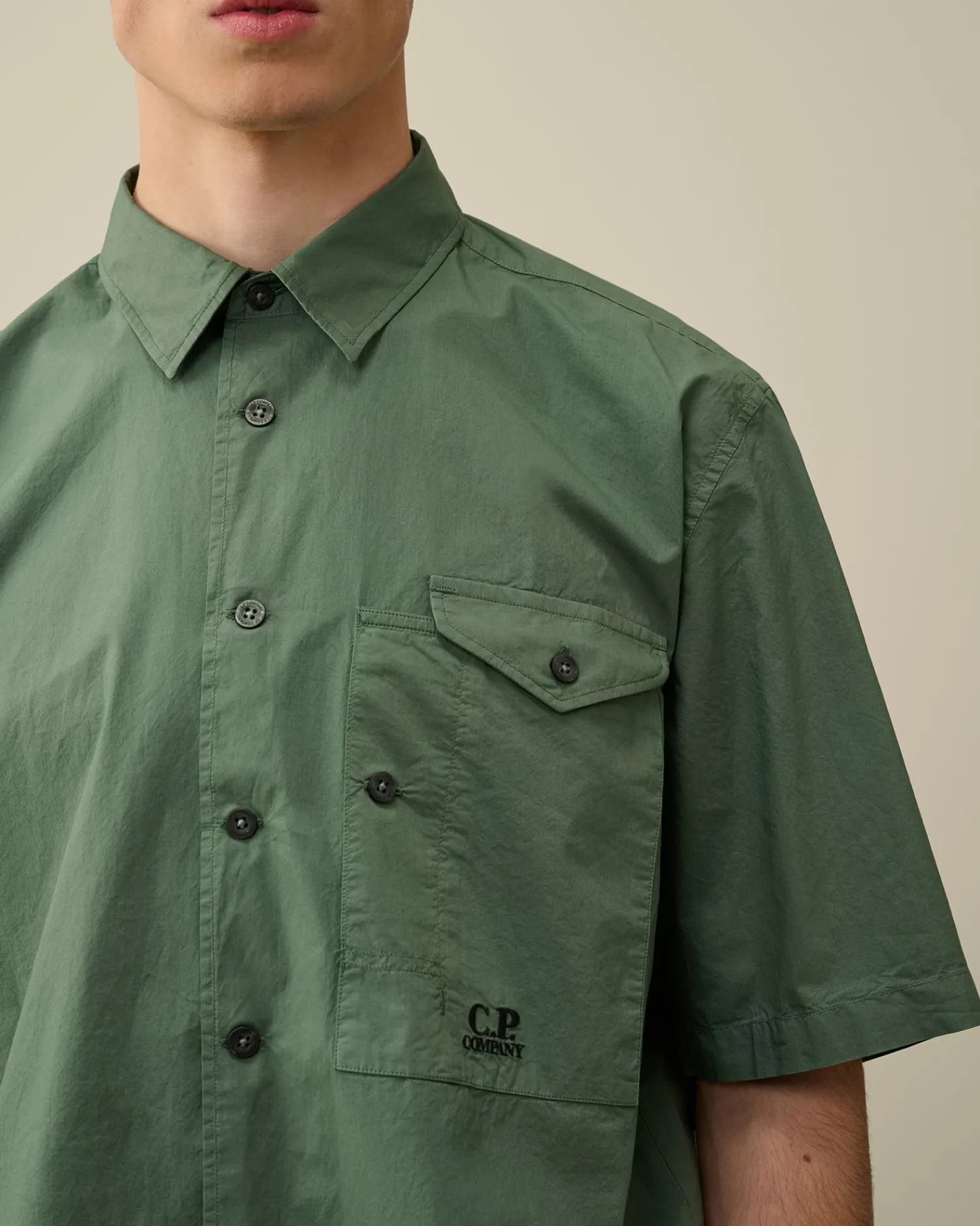 Discount C.P. Company Popeline Skjorte Med Svampet Tryk Andegron