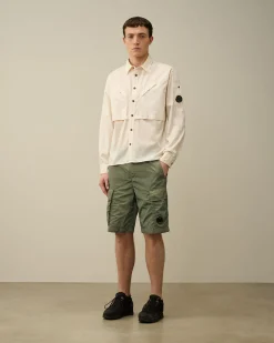 Fashion C.P. Company Stretch Satin Cargo Shorts Stovregn Gra