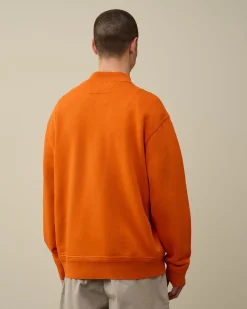 Clearance C.P. Company Sweatshirt Med Diagonal Fleece I Bomuld Guld Flamme-Orange